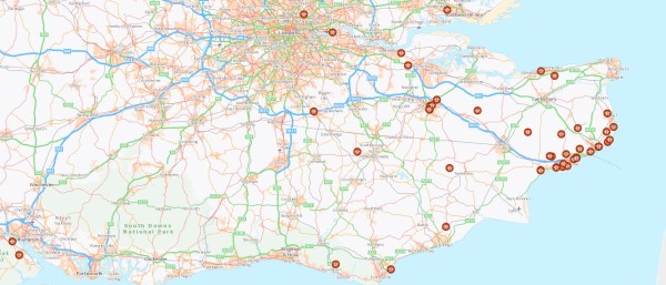 Map of South East showing Nest locations as of 29/09/2023