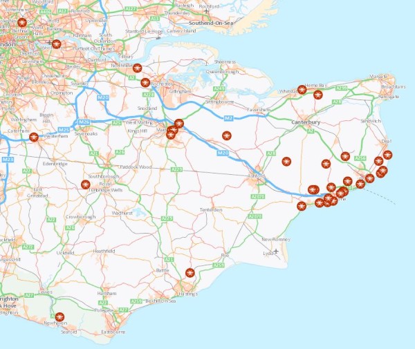 Map of Asian Hornet Nest Sites in South East England 